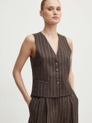 Day Birger et Mikkelsen kamizelka lniana Frida - Casual Linen Stripe brązowy
