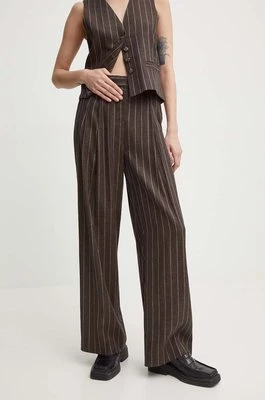 Day Birger et Mikkelsen spodnie lniane Enzo - Casual Linen Stripe kolor brązowy szerokie high waist DAY65243238
