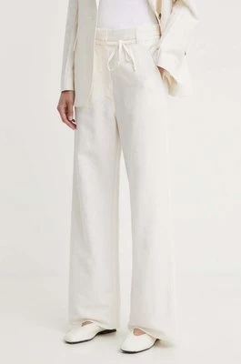 Day Birger et Mikkelsen spodnie z domieszką lnu Terri - Solid Linen kolor beżowy proste high waist DAY65243313