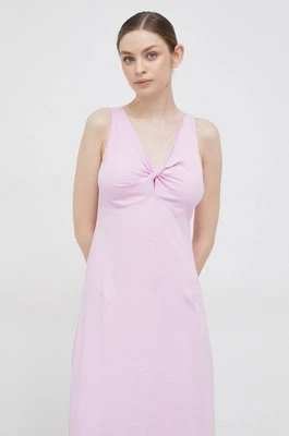 Deha sukienka bawełniana kolor różowy midi rozkloszowana