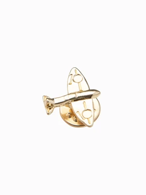Dekoracyjny metalowy pin do ubrań mały samolot – złoty V1 Ombre Clothing