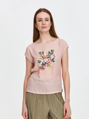 Delikatna beżowa bluzka z nadrukiem Top Secret