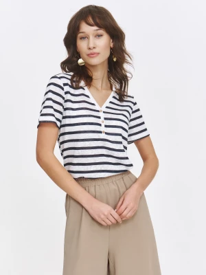 Delikatna bluzka w paski z dekoltem w serek Top Secret