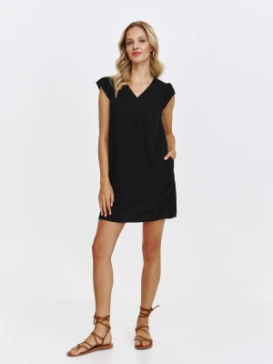 Delikatna sukienka lniano-wiskozowa w kolorze czarnym