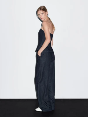 Denim Strapless Top - Ciemnoniebieski - - Massimo Dutti - Female