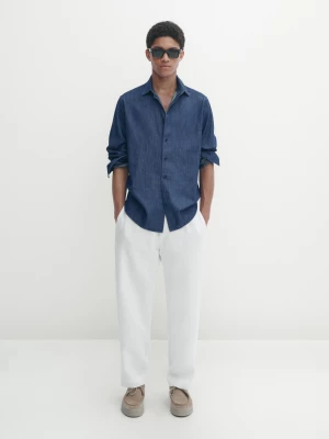 Denimowa Koszula O Kroju Regular Fit Z Fałszywą Kieszenią - Średni Niebieski - - Massimo Dutti - Mężczyzna