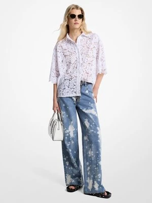 Denimowe jeansy z szeroką nogawką i efektem ręcznie wykonanych plam MICHAEL Michael Kors