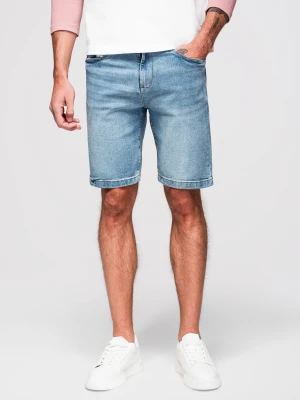 Denimowe męskie szorty o klasycznym kroju – jasnoniebieskie V2 - Rozmiar: S Ombre Clothing