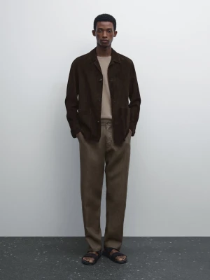 Spodnie Relax Fit Z Denimu I Lnu - Zielony - - Massimo Dutti - Mężczyzna