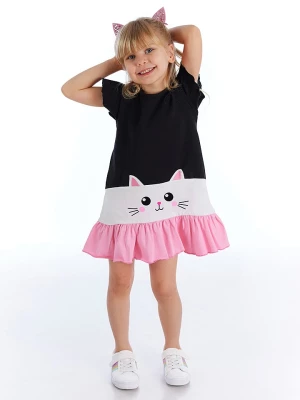 Denokids Sukienka "Cat" w kolorze czarno-biało-jasnoróżowym rozmiar: 110