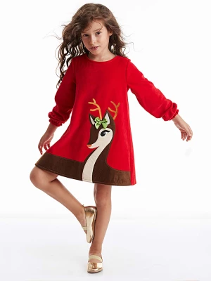 Denokids Sukienka "Little Deer Christmas" w kolorze czerwonym rozmiar: 116