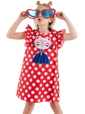 Denokids Sukienka "Polka Dot Kitty" w kolorze czerwonym rozmiar: 110