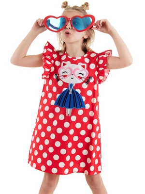 Denokids Sukienka "Polka Dot Kitty" w kolorze czerwonym rozmiar: 122