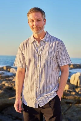 Derby koszula męska bawełniana z krótkim rękawem w paski - Blue Mountain Warehouse