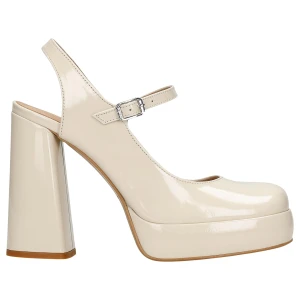 Wysokie beżowe czółenka damskie na masywnym slupku 35124-34 Wojas