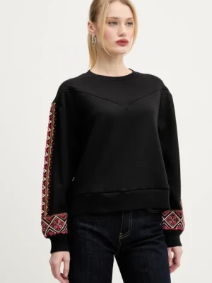 Desigual bluza bawełniana AYANA damska kolor czarny z aplikacją 25SWSK43