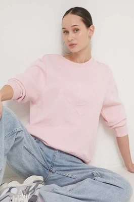 Desigual bluza bawełniana TRAVIS damska kolor różowy z aplikacją 24SWSK30