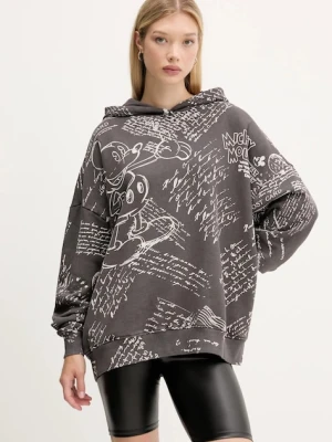 Desigual bluza bawełniana LETTERS MICKEY damska kolor szary z kapturem wzorzysta 25WWSK03