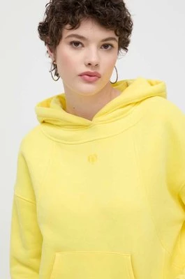Desigual bluza bawełniana LOGO damska kolor żółty z kapturem gładka 24SWSK43