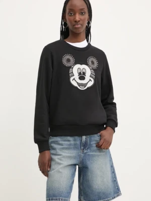 Desigual bluza bawełniana MICKEY YEAH! damska kolor czarny z aplikacją 24WWSK10