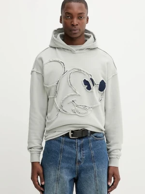 Desigual bluza bawełniana SHEFFIELD MICKEY męska kolor szary z kapturem wzorzysta 25WMSK08