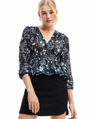 Zdjęcie produktu Desigual bluzka 23WWBW06 WOMAN WOVEN BLOUSE LONG SLEEVE damska kolor granatowy w kwiaty