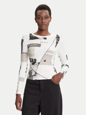 Desigual Bluzka Newspaper 25WWTK25 Biały Regular Fit