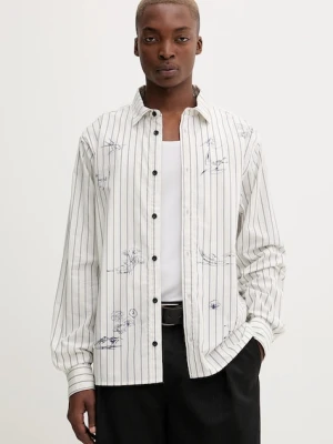 Desigual koszula bawełniana STRIPES PRINTED męska kolor beżowy relaxed z kołnierzykiem klasycznym 25WMCW36