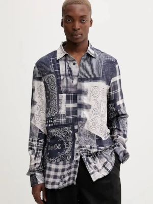 Desigual koszula BLUE PATCH męska kolor granatowy relaxed z kołnierzykiem klasycznym 25WMCW40