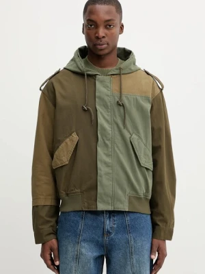 Desigual kurtka bawełniana MILITARY PATCHES kolor zielony przejściowa oversize 25WMEW05