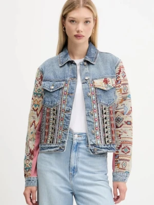 Desigual kurtka jeansowa BOHO kolor niebieski przejściowa 25WWED10