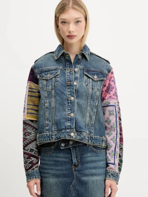 Desigual kurtka jeansowa ETNIC kolor granatowy przejściowa 25WWED14