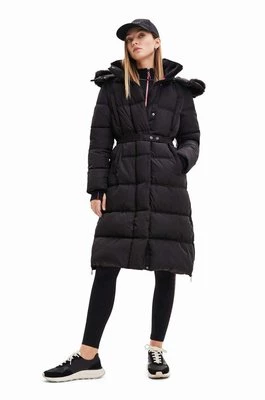 Desigual płaszcz 23WWEWAZ WOMAN WOVEN PADDED LONG OVERCOA damski kolor czarny zimowa