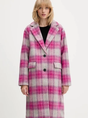 Desigual płaszcz z dodatkiem wełny PINKCHECK kolor różowy 25WWEW15
