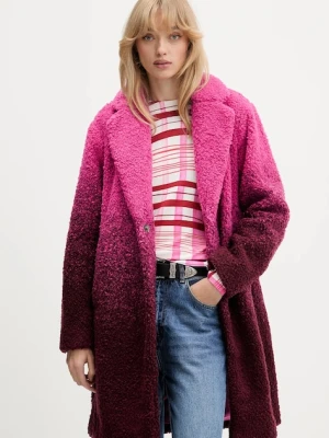 Desigual płaszcz z domieszką wełny ICECREAM kolor różowy 25WWEW64