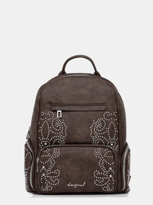Desigual plecak POKER FACE CHEST damski kolor brązowy mały z aplikacją 25WAKP22
