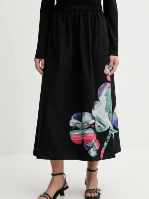Desigual spódnica bawełniana ELLA LACROIX kolor czarny midi rozkloszowana 25WWFW05
