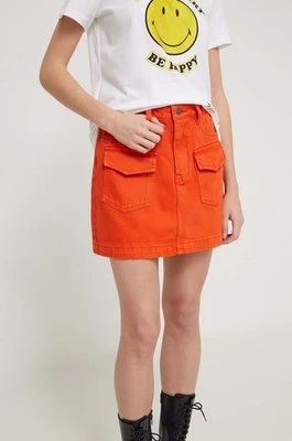 Desigual spódnica jeansowa LECCE kolor pomarańczowy mini ołówkowa 24SWFD05