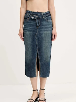 Desigual spódnica jeansowa TWISTED kolor granatowy midi ołówkowa 25WWFD03