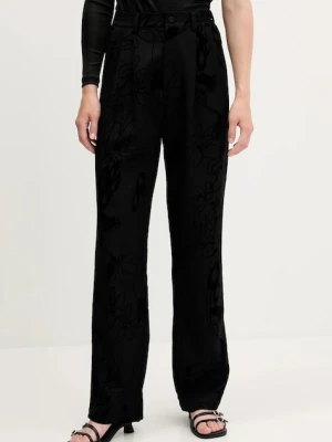Desigual spodnie FLOCK damskie kolor czarny szerokie high waist 25WWPW05