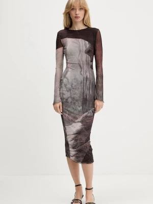 Desigual sukienka ABYSS LACROIX kolor brązowy midi dopasowana 25WWVK01