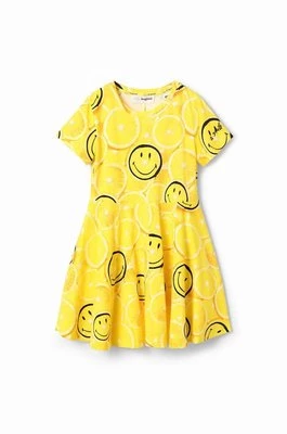 Desigual sukienka bawełniana dziecięca kolor żółty mini rozkloszowana