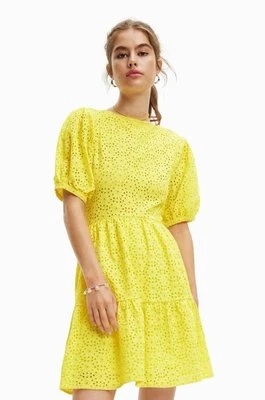 Desigual sukienka bawełniana kolor żółty mini rozkloszowana