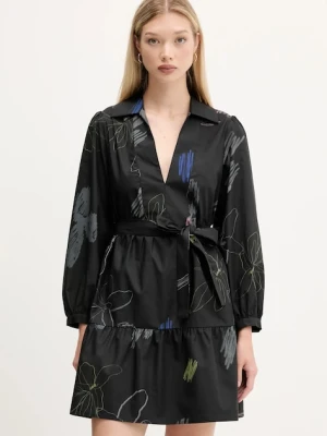 Desigual sukienka bawełniana PISOS kolor czarny mini prosta 25WWVW06