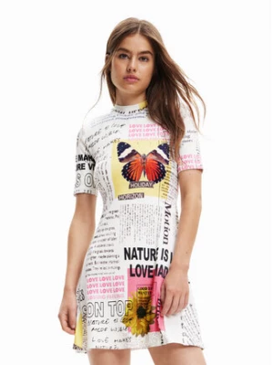 Desigual Sukienka codzienna Newspaper 23SWVK46 Biały Regular Fit