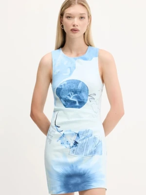 Desigual sukienka FOTOAZUL kolor niebieski mini dopasowana 25WWVW31