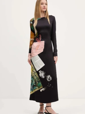 Desigual sukienka PATCH FIONA kolor czarny maxi rozkloszowana 25WWVW08