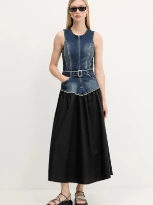 Desigual sukienka POPLIN kolor granatowy midi rozkloszowana 25WWVD03