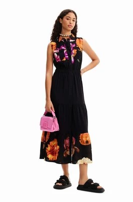 Desigual sukienka x M.Christian Lacroix kolor czarny maxi rozkloszowana