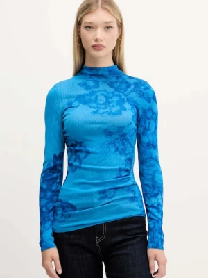 Desigual sweter OTTAWA damski kolor niebieski lekki z półgolfem 25WWJF38